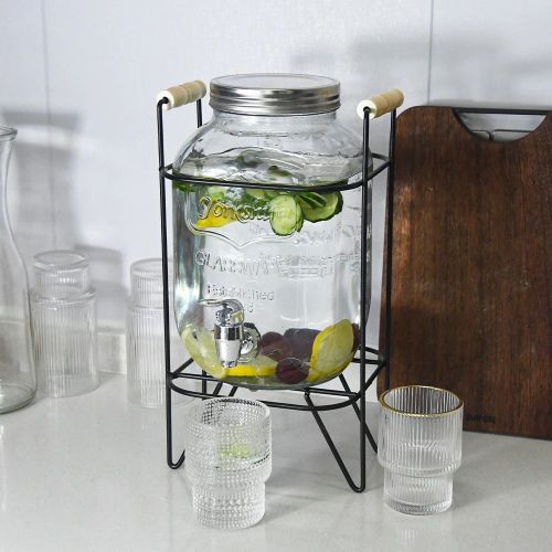 Beverage Dispenser water dispenser juice dispenser With Stand, Glass Air Tight Cold Water Pitcher Leak Proof tap Juice Dispenser, Dispenser with Tap & Air Tight Lid (8 Litre Dispenser)- Clear, Black