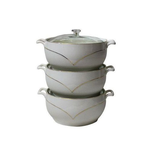 3 Piece Serving Dishes With Gold Design - White