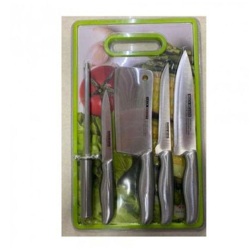 Silver Knife Set With Sharpner & Cutting Board -Multicolor