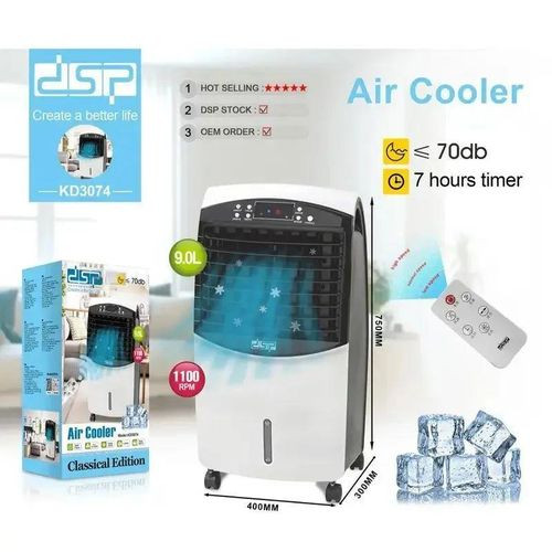 Dsp 9L Portable Heavy Duty Built Electric Air Cooler / Air Conditioner With Remote Control-Multicolour