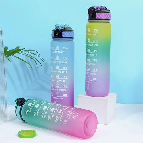 1L Time Marked Fitness Outdoor Frosted Water Bottle, Multi-Colour.