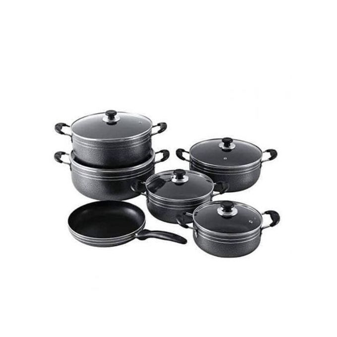 Non-Stick Aluminium Cookware Set Of 5 Pots And 1 Frying Pan-Black