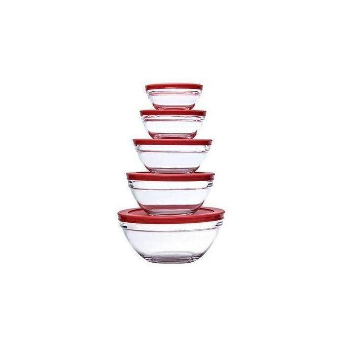 5 Pieces Glass Cooking / Storage Bowls Set - Multicolor
