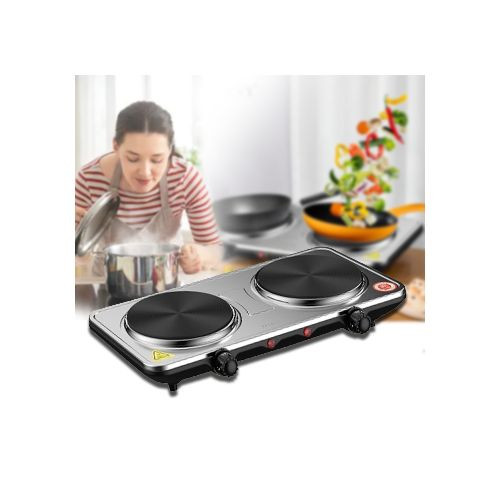 Sokany Eye Flat Dual Electric Stove High Fire Power 5 Gear Temperature Adjustment Hot Plate Cooker- Silver