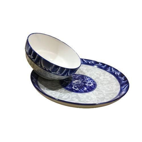 Set Of 6Pcs Dinner Plates, 6Pcs Soup Bowls - Blue and White