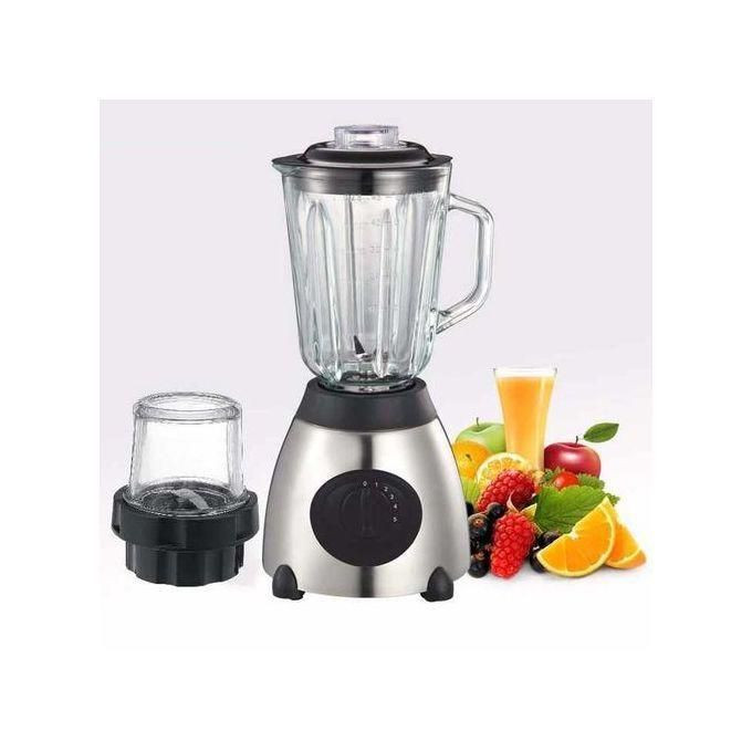High Speed Motor Stainless Steel Base Glass Jar Blender - Silver
