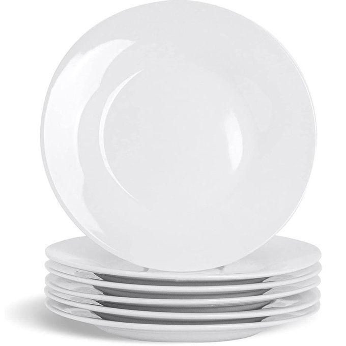 6-Piece Ceramic Curved Dinner Plate Set - White