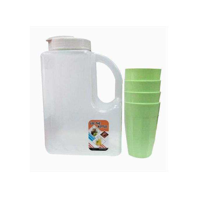 Plastic Can Of 4Liters And 4 Tumblers-Color For Tumblers May Vary-Transparent