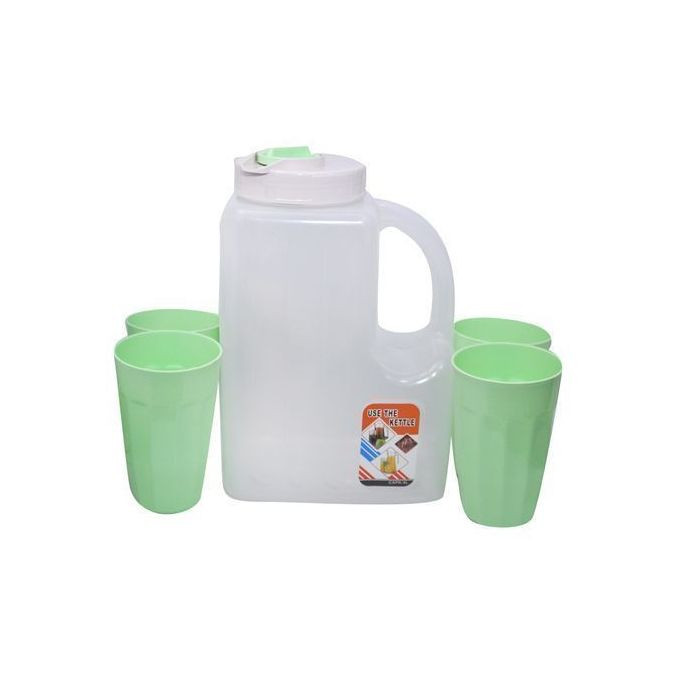 Plastic Water Fridge Bottle with 3 multi colour Glasses, 4L -