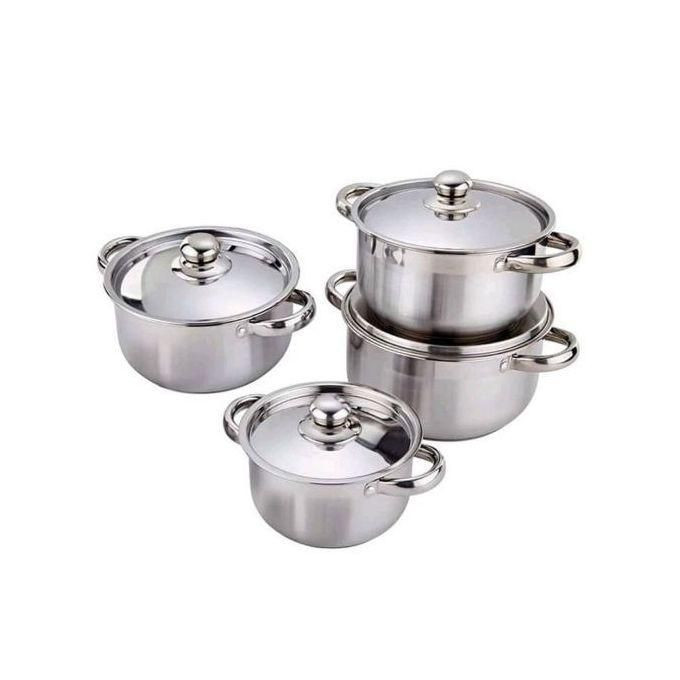 8 Piece Stainless Steel Saucepans Cookware Pots, Silver.