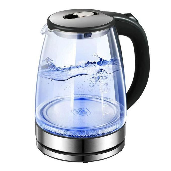2L Glass Electric Kettle With LED Blue Light- Silver , Black.
