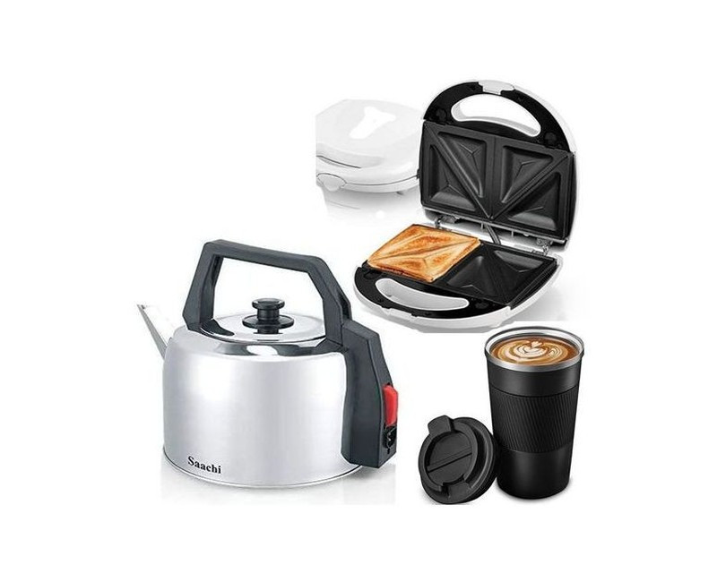 2 Slice Sandwich Maker 3 Liters Kettle And Cup-Silver