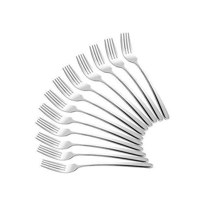 12Pieces Stainless Steel Dinner Forks - Silver