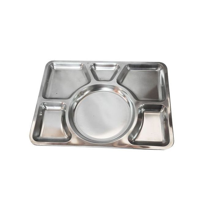 6-Compartment Stainless Steel Cafeteria Food Tray