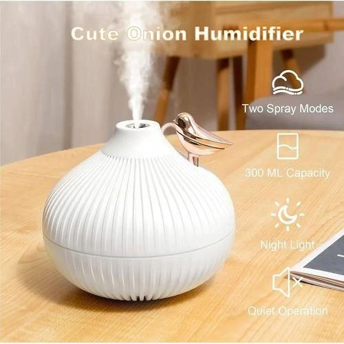 Portable Onion Mini Humidifier, 300ml Small Cool Mist Humidifier With Oil Diffuser, USB Personal Desktop Humidifier For Baby Bedroom Travel Office Home, 2 Mist Modes, Night Light, Super Quiet - White