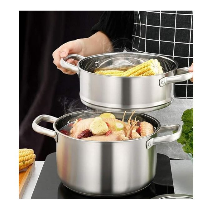 Stainless Steel Tier Steamer & Riveted Handles Multipurpose Steaming Pot Cooking Tool for Vegetable