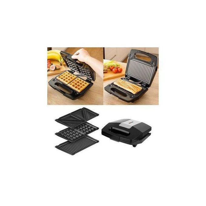 3 In 1 Waffle Maker Sandwich Barbecue Grill- Black.