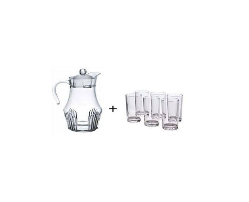 Set of Water/Juice Jar and 6 Pieces Glass - Transparent