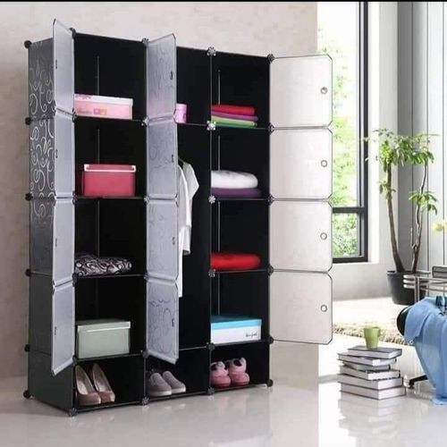 3 Column Frosted Plastic Wardrobe - Black