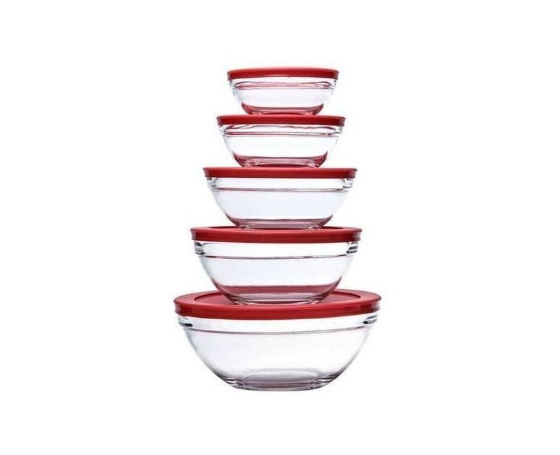 5Pcs Glass Bowl Set - Clear Color Of The Lids May Vary