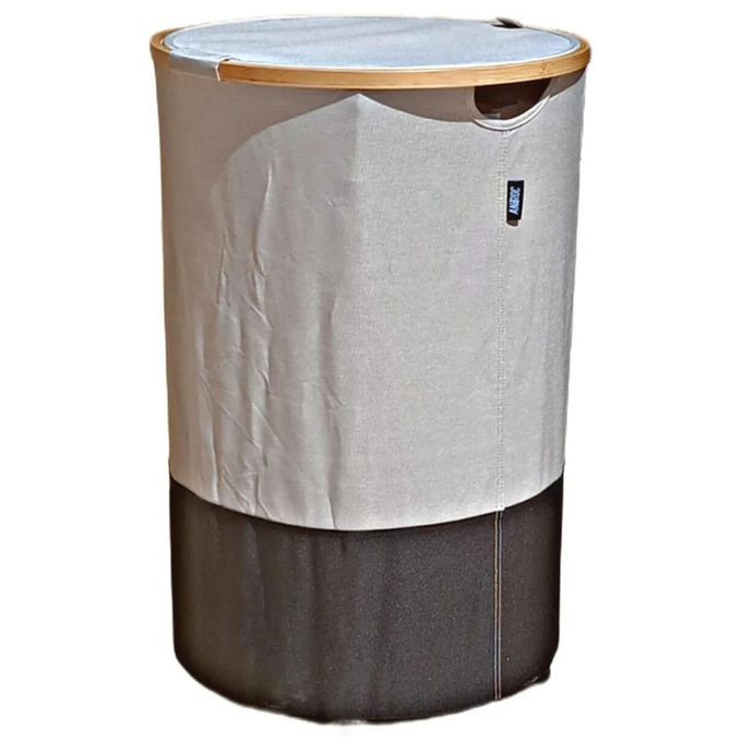 Laundry basket with lid and wheels, cylindrical, 105 l, waterproof Oxford fabric (beige ,brown ), inner pocket with buttons attached, high stability, very robust and robust multicolor