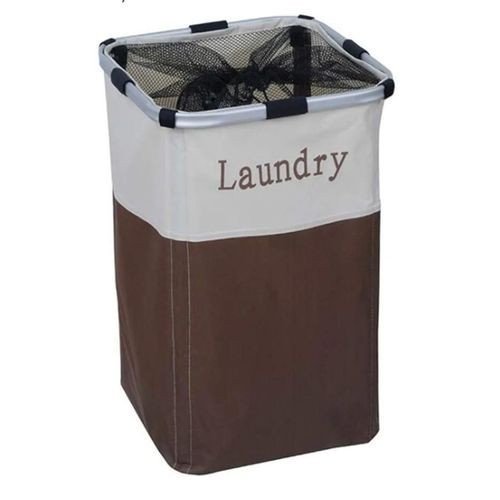 Storage Basket Aluminum Alloy Frame Storage Basket Beam Mouth Foldable Laundry Basket Oxford Cloth Storage Basket, Suitable for Bathroom Bedroom beige brown multicolor