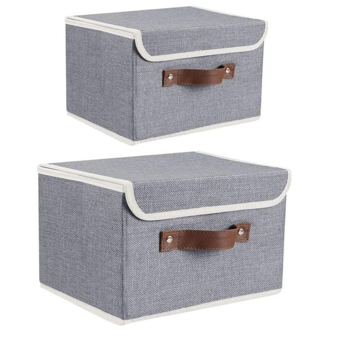 Lucky Monet Storage Bins Boxes with Lids 2 Pack Decorative Storage Boxes Collapsible Fabric Storage Basket Containers Lidded Storage Cube for Organizing Closet Home Office, 10"x 8"x 7" (Grey) multicolor