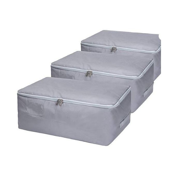 3-Pieces 50L Large Underbed Clothes Storage Bag with Zip, Thick Ultra Size Clothes Moving Bag, Moisture proof (Grey, 3 Pack)