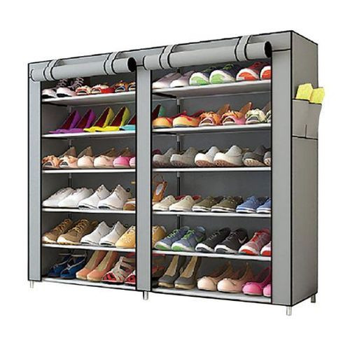Double Row 6-Layer Modern Simple Stackable Shoe Rack with dust Cover to Store The Shoe Rack Grey