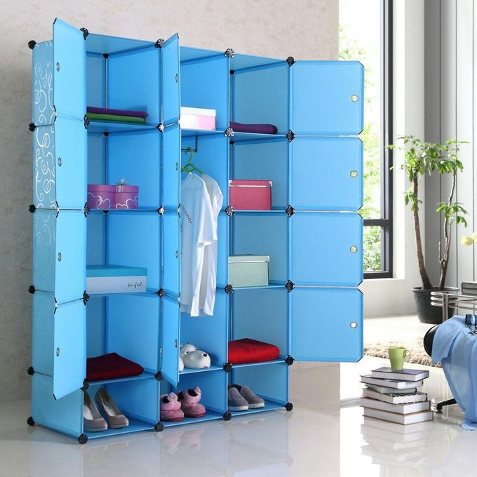 2Column 3 Column Frosted Plastic Wardrobe - Blue