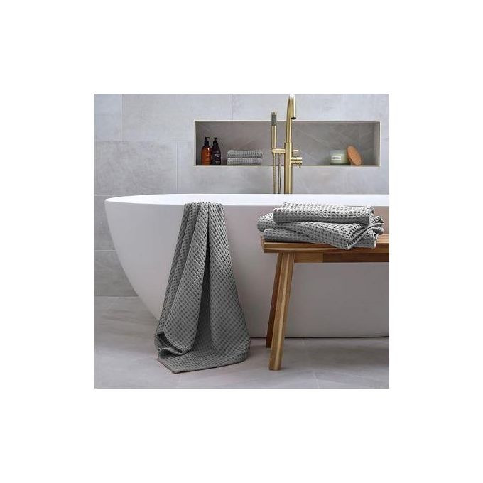 Waffle Bath Towel Set of 1 Set of 2Quick Dry, Silky Cotton Lightweight 415GSM Bathroom Towel Waffle Design Dove Grey, Slight Variation