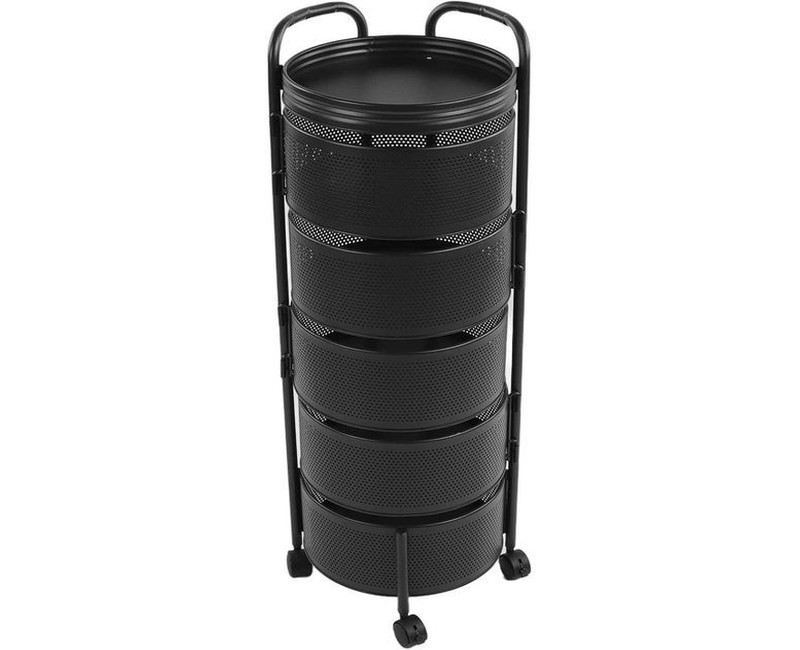 Rotating Kitchen Storage Shelf, 5 Levels, Vegetable Storage Tower, Round, Rotating Storage Shelf, Standing Shelf With Wheels For Storage In The Kitchen, Living Room, Bathroom