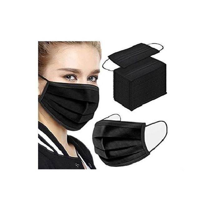 50 Pc 3 Layer UNBS certified Disposable Protective Face Masks With Super Soft Elastic Ear Loop - Black