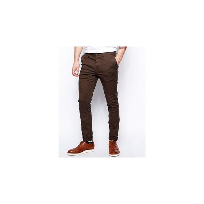 Men Khaki Stretcher Trousers  Coffee Brown