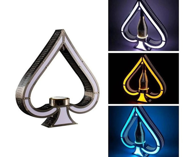 Rechargeable LED Lighted Cocktail Wine Liquor Bottle Presenter Display Shelf, Ace of Spades Champagne VIP Cop Bottle Presenter, Champagne Bottle Holder Display Stands, VIP Bottle Service Lights For Lounge Bar Hotel Nightclub Party Night Box- Multicolor