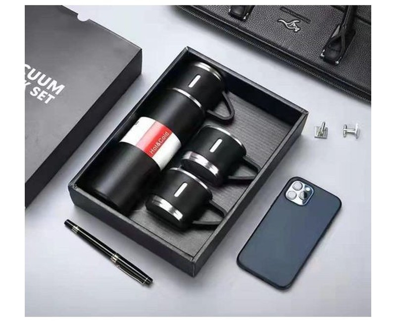 500ml Stainless Steel Vacuum Flask Gift Set with 2 Mugs