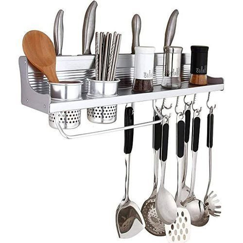 Wall Mounted Aluminum Kitchen Storage Organizer Rack-Silver