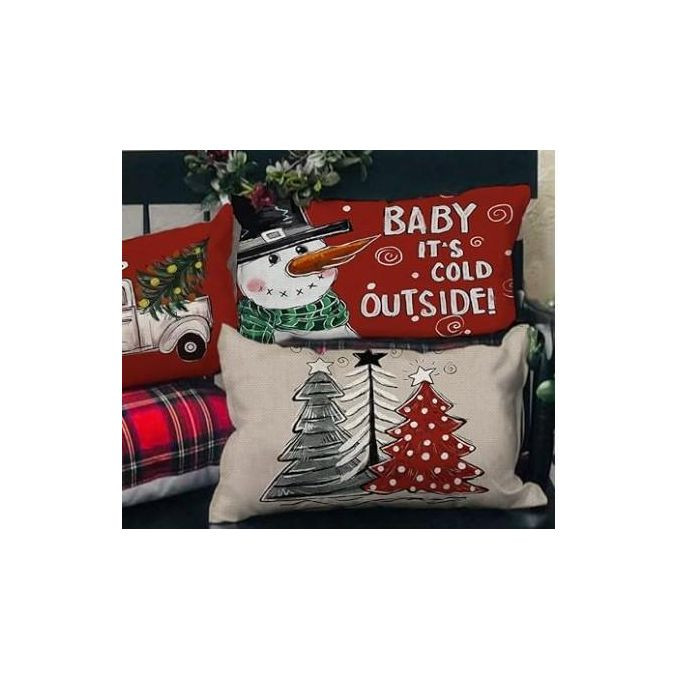 4Christmas Filled Cushions Covers12x20 Set of 4 for Christmas Decorations Christmas Tree Truck Snowman Xmas Pillows Winter Holiday Throw Pillows Christmas Farmhouse Decor for Couch Red,White Multicolor