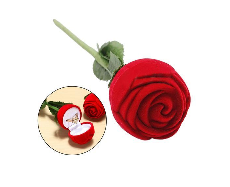 Red Love Rose Proposal Ring Box Flower Engagement Gift