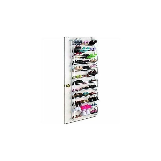 Wall & Door Mount Shoe Rack for 36 Pairs - White / Black