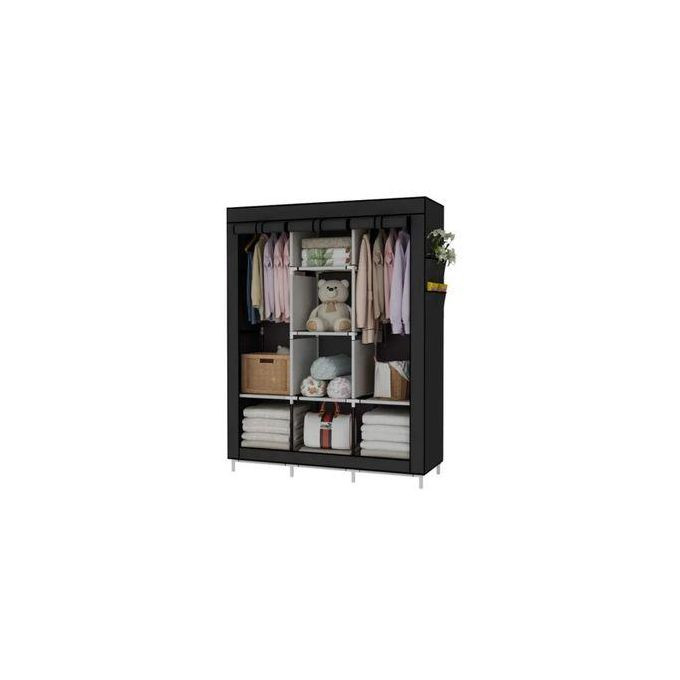 3 Column Steel Cloth Wardrobe Not Assembled - Black