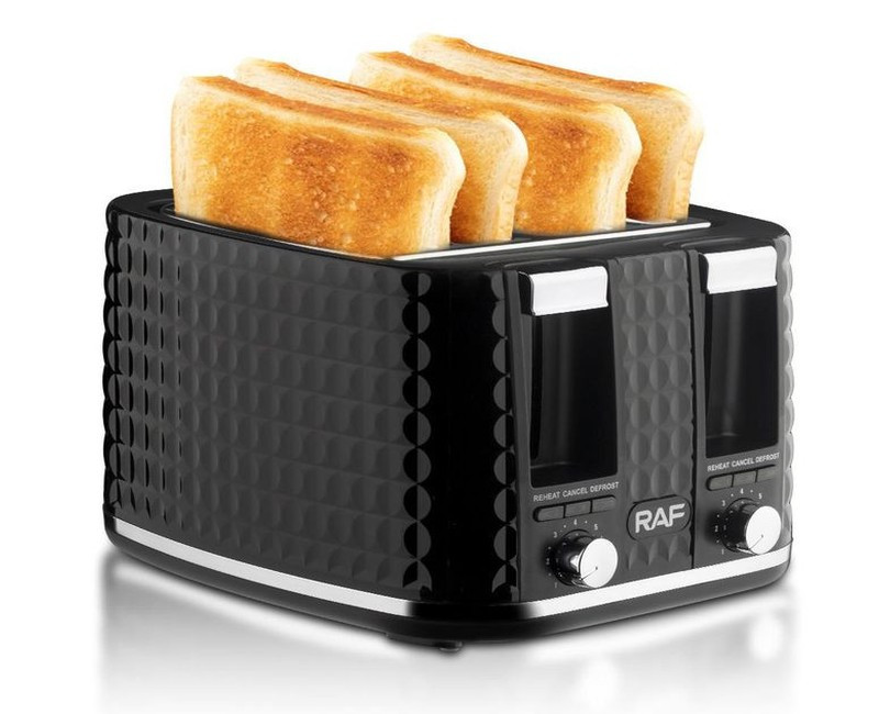 Household 4 Slice Bread Toaster Strong Power Multifunction Toaster Machine With Defrost Stop Removable Crumb Tray- Black