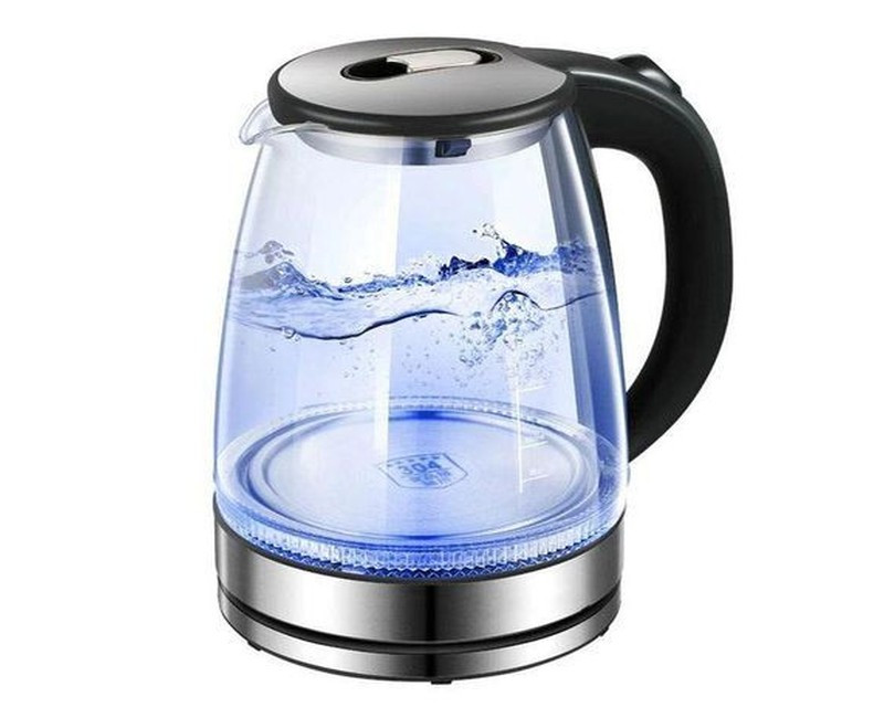 Hoffmans 2L Glass Electric Kettle With LED Blue Light- Silver , Black.