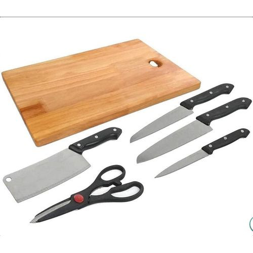Pack Of Chopping Board & Set Of Kitchen Knives -Multi