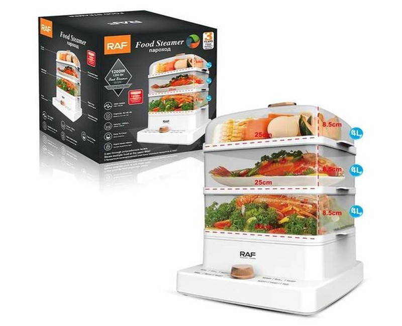 3 Tier Electric Food Cooking Steamer Pot With Display, Timer Fuction- Clear.