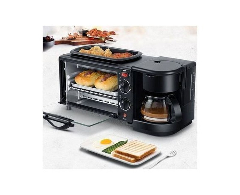 Hoffmans 3 In 1 Breakfast Maker Oven, Coffee And Pan - black