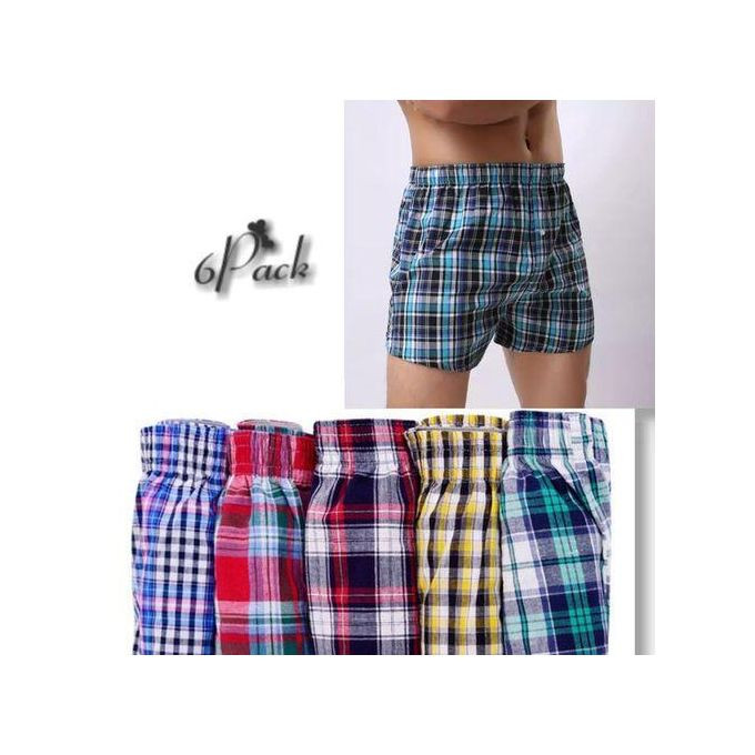 "6Pcs Pure Cotton Checked Men's Boxers – Multicolor XXL  "