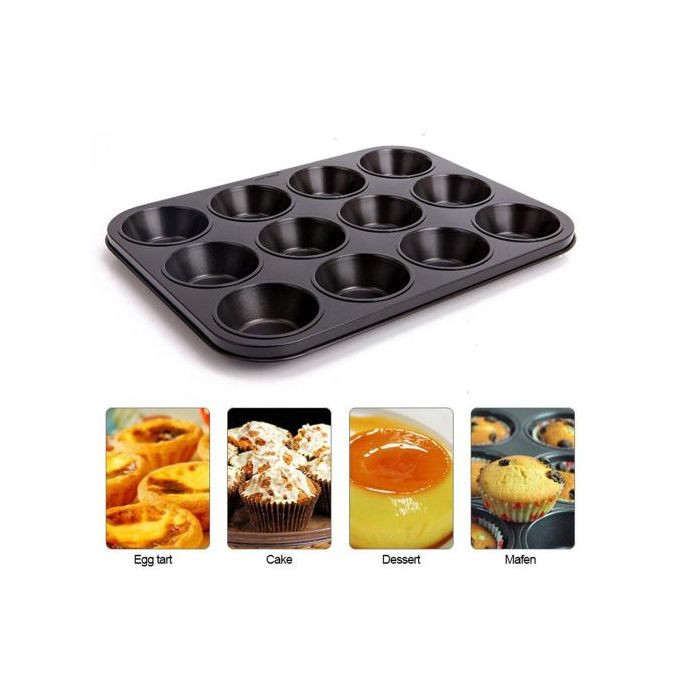 Voice 12-Hole Long Life,Cupcake Baking Tray /Oven Tray Pan - Black