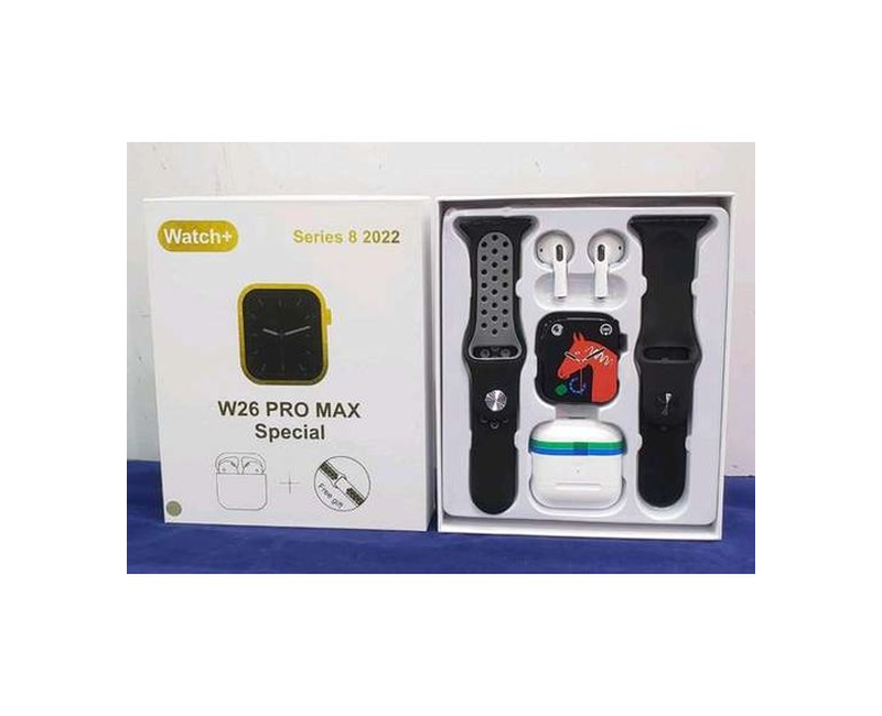 W26 Pro Max Smart Watch Series 8 + Bty Free Airpods - Black