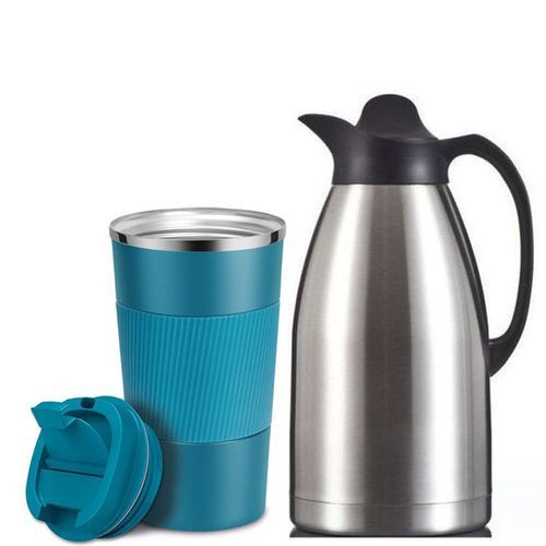 2 IN 1 Travel Mug Flask And Stainless Steel Vacuum Flask 2Litres -Silver,Blue